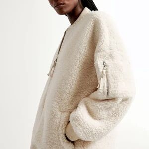 Abercrombie & Fitch White Sherpa Bomber Jacket